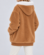 Women's Hooded Teddy Fleece Jacket with Zip Front and Pockets