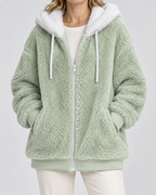 Women's Hooded Teddy Fleece Jacket with Zip Front and Pockets