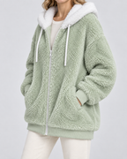 Women's Hooded Teddy Fleece Jacket with Zip Front and Pockets