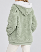 Women's Hooded Teddy Fleece Jacket with Zip Front and Pockets