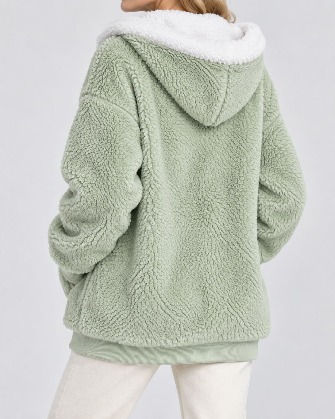 Women's Hooded Teddy Fleece Jacket with Zip Front and Pockets