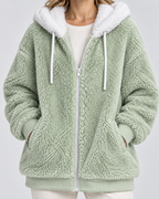 Women's Hooded Teddy Fleece Jacket with Zip Front and Pockets