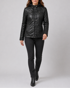 Women's Hooded Biker Moto Jacket with Zip Up and Pockets