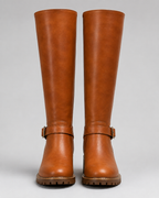 Women's Knee High Boots with Buckle Strap and Block Heel