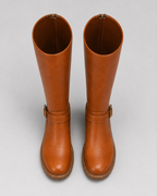 Women's Knee High Boots with Buckle Strap and Block Heel