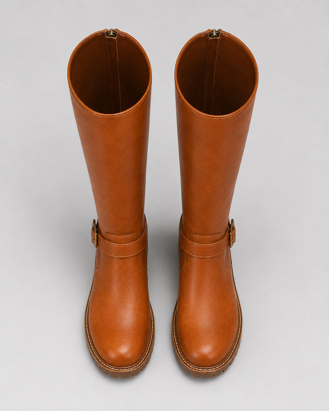 Women's Knee High Boots with Buckle Strap and Block Heel