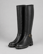 Women's Knee High Boots with Buckle Strap and Block Heel