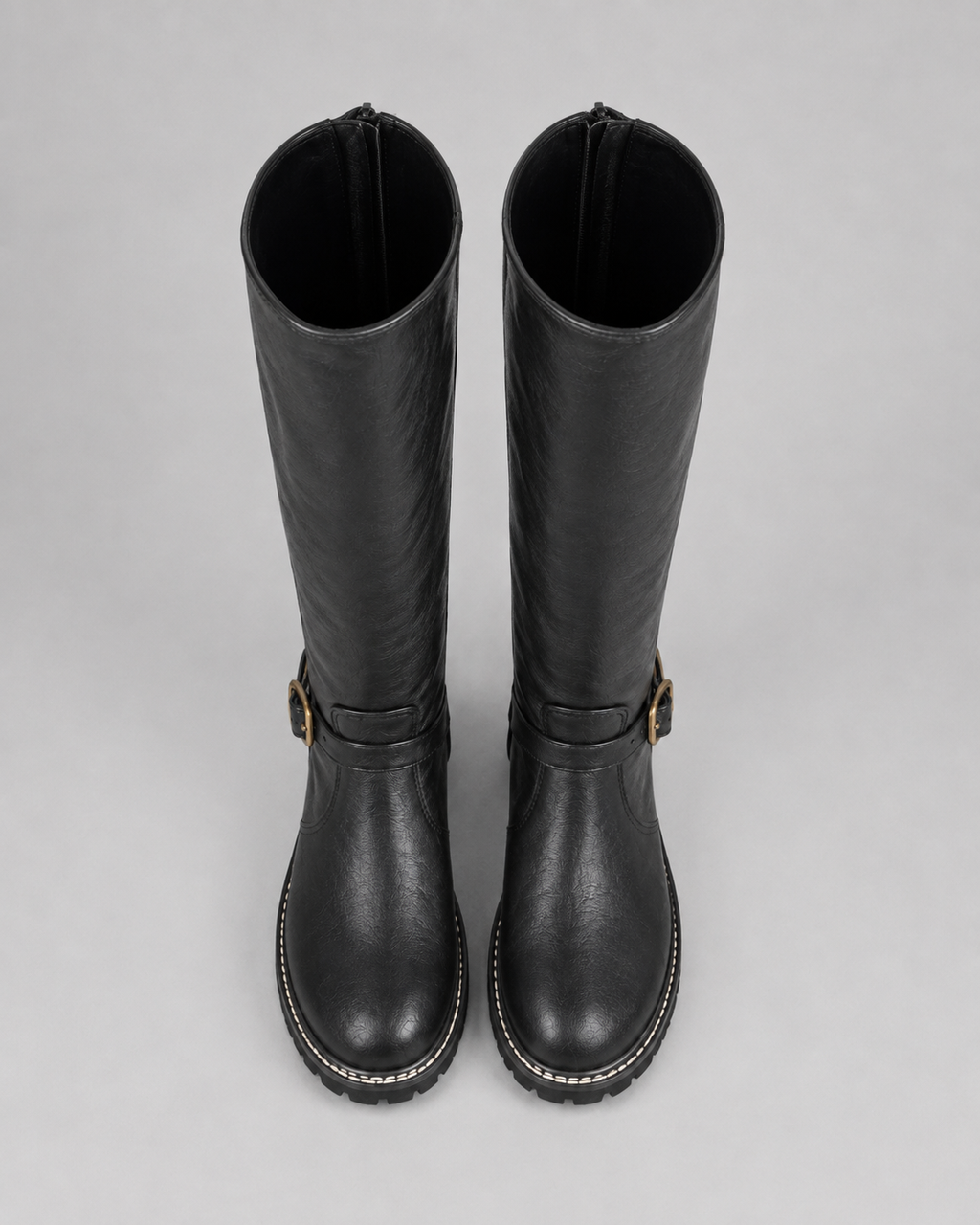 Women's Knee High Boots with Buckle Strap and Block Heel