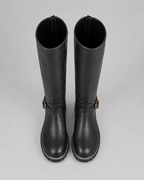 Women's Knee High Boots with Buckle Strap and Block Heel