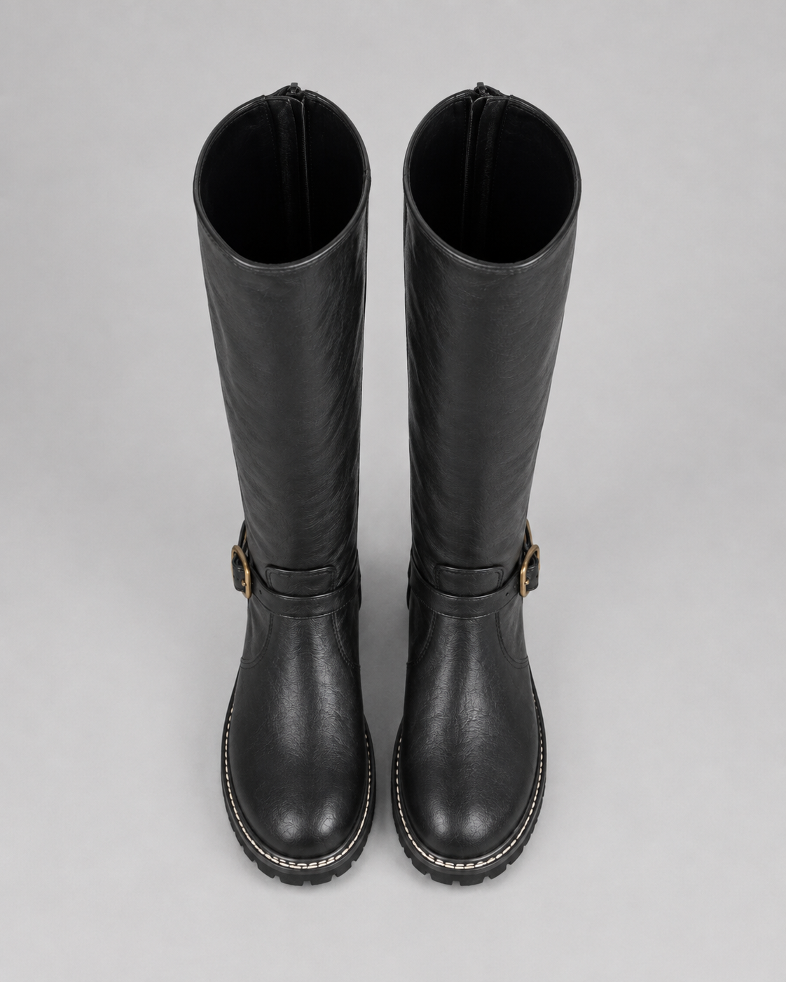 Women's Knee High Boots with Buckle Strap and Block Heel
