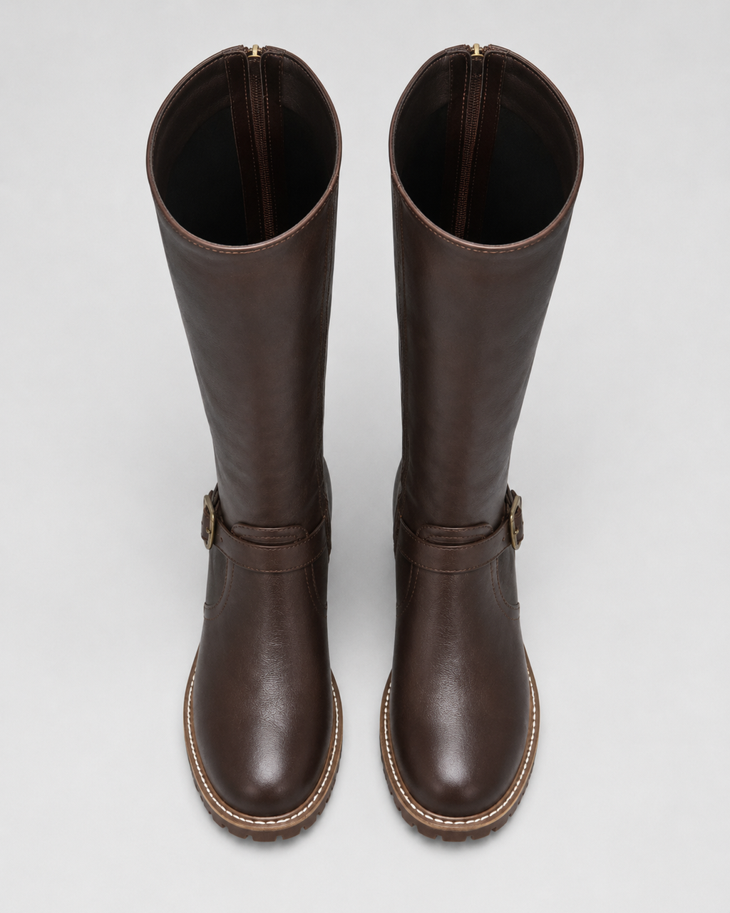 Women's Knee High Boots with Buckle Strap and Block Heel