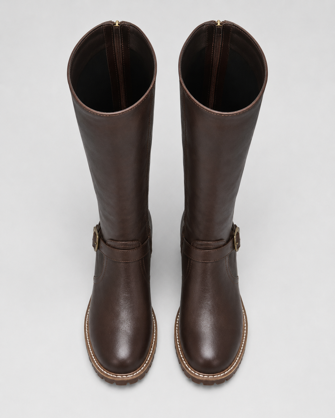 Women's Knee High Boots with Buckle Strap and Block Heel