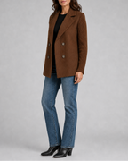 Women's Double Breasted Blazer Jacket with Ribbed Knit Sleeves