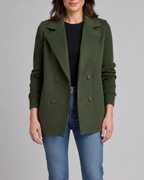 Women's Double Breasted Blazer Jacket with Ribbed Knit Sleeves