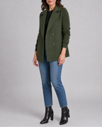 Women's Double Breasted Blazer Jacket with Ribbed Knit Sleeves