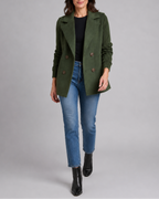 Women's Double Breasted Blazer Jacket with Ribbed Knit Sleeves