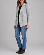 Women's Double Breasted Blazer Jacket with Ribbed Knit Sleeves