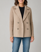 Women's Double Breasted Blazer Jacket with Ribbed Knit Sleeves