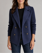 Women's Double Breasted Blazer Jacket with Ribbed Knit Sleeves