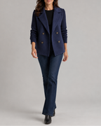 Women's Double Breasted Blazer Jacket with Ribbed Knit Sleeves