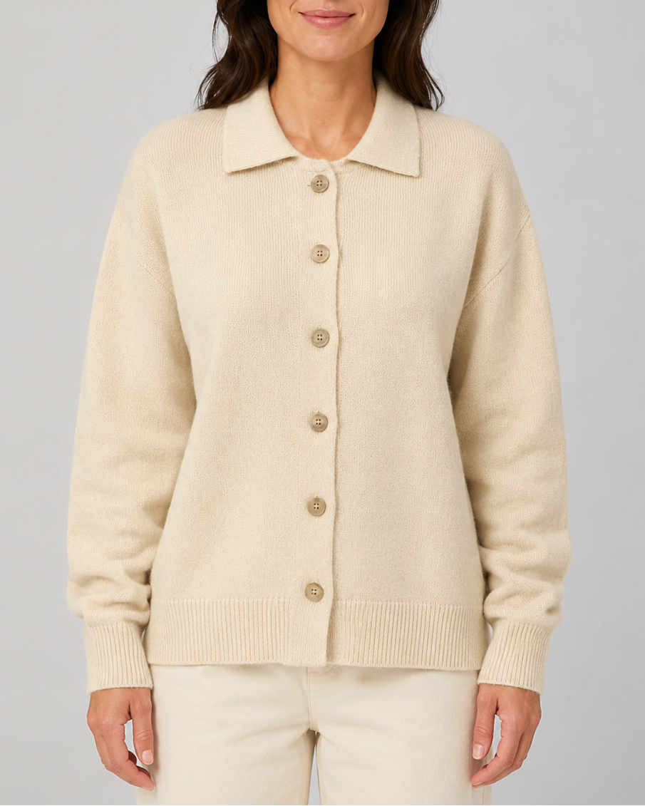 Women's Knit Cardigan with Collar and Button Front