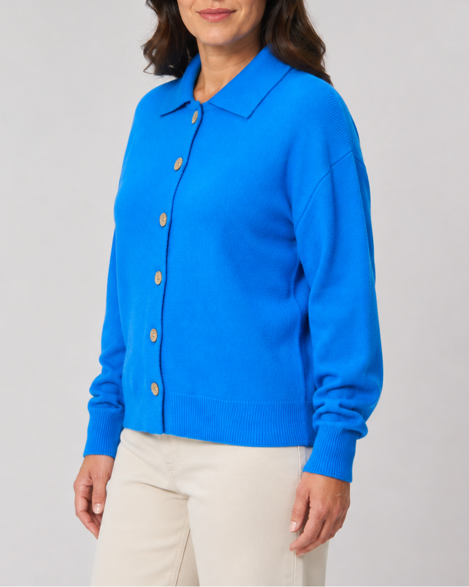 Women's Knit Cardigan with Collar and Button Front
