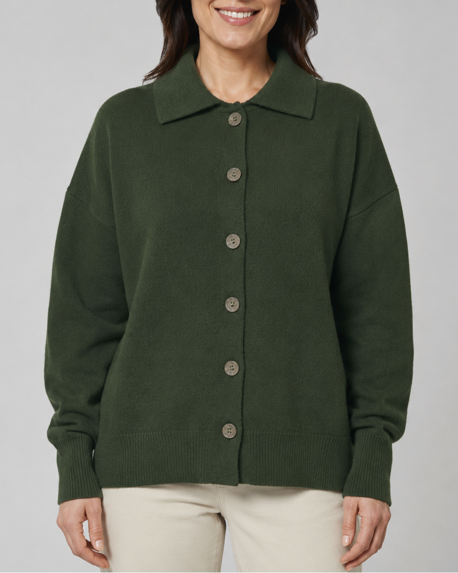 Women's Knit Cardigan with Collar and Button Front