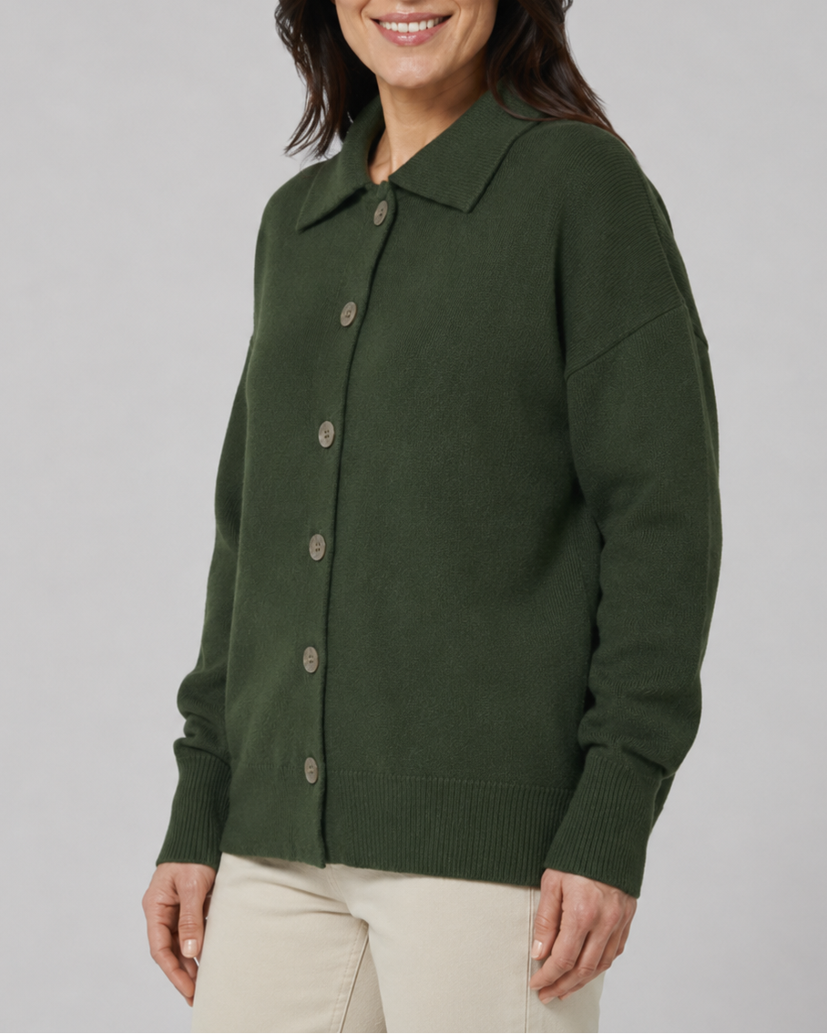 Women's Knit Cardigan with Collar and Button Front