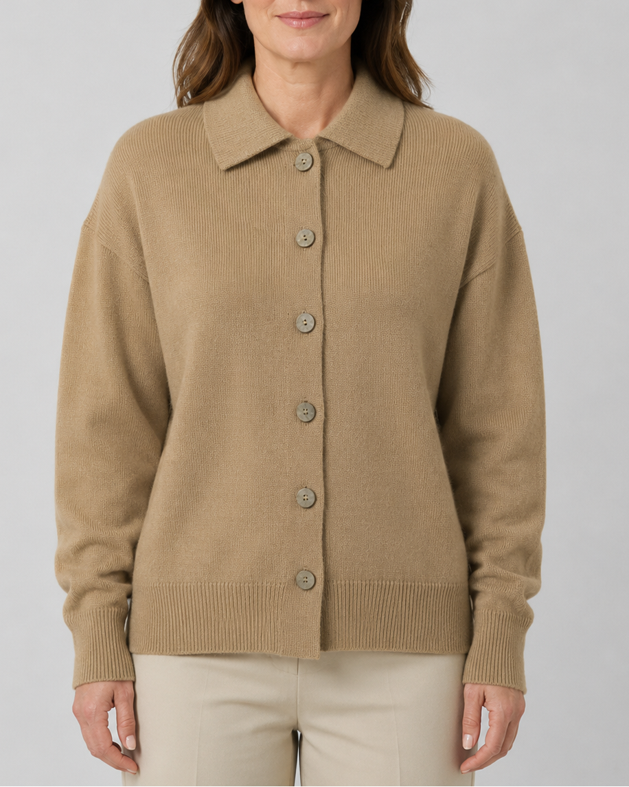 Women's Knit Cardigan with Collar and Button Front