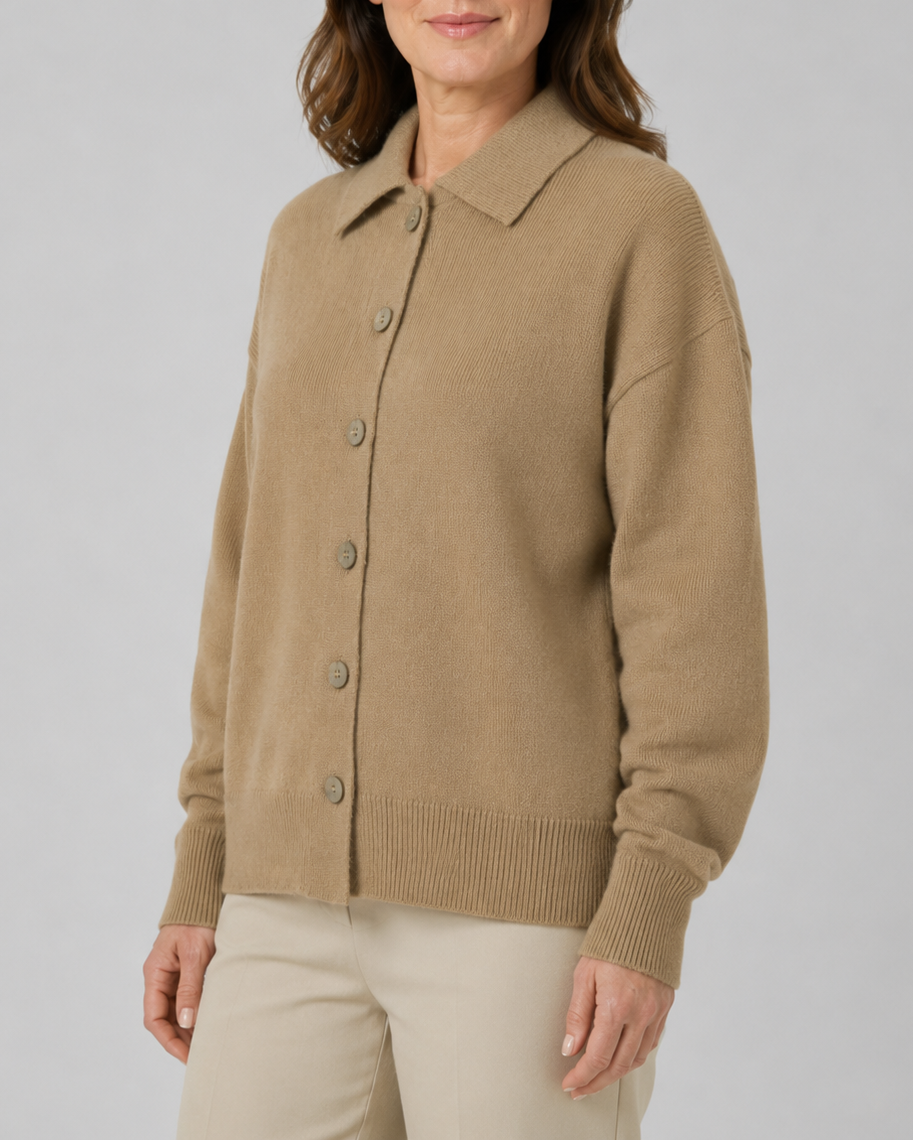Women's Knit Cardigan with Collar and Button Front