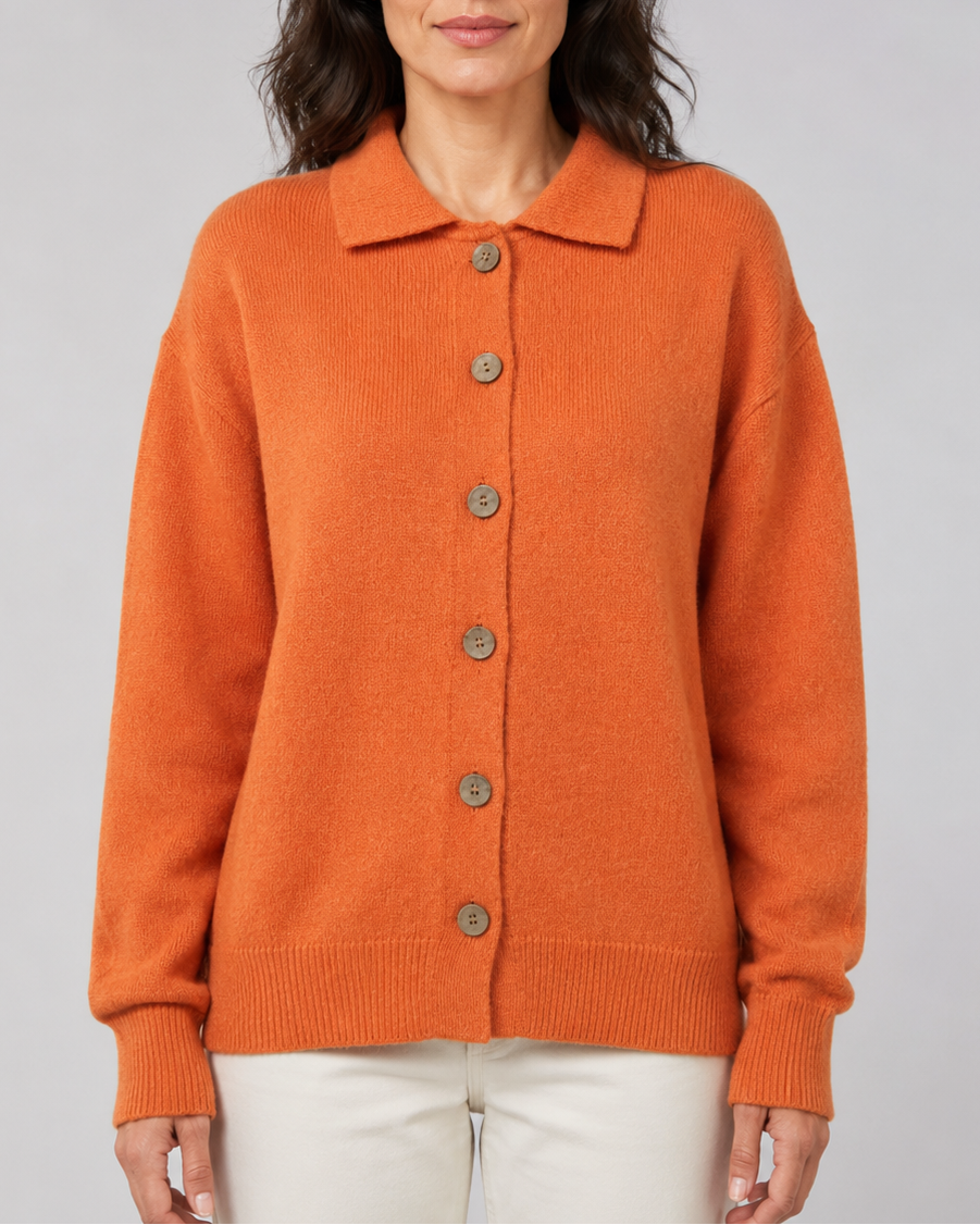 Women's Knit Cardigan with Collar and Button Front