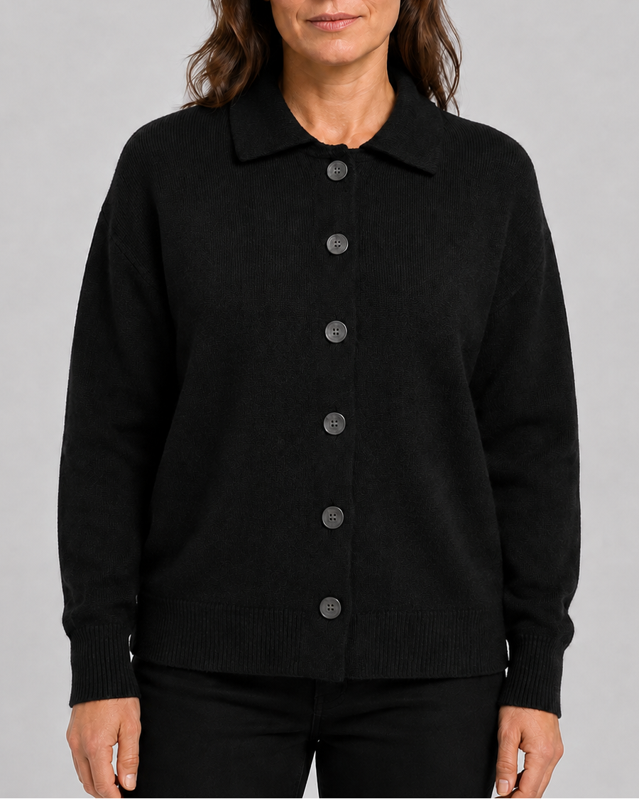 Women's Knit Cardigan with Collar and Button Front