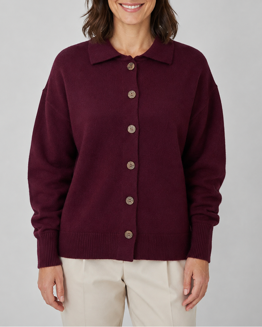 Women's Knit Cardigan with Collar and Button Front