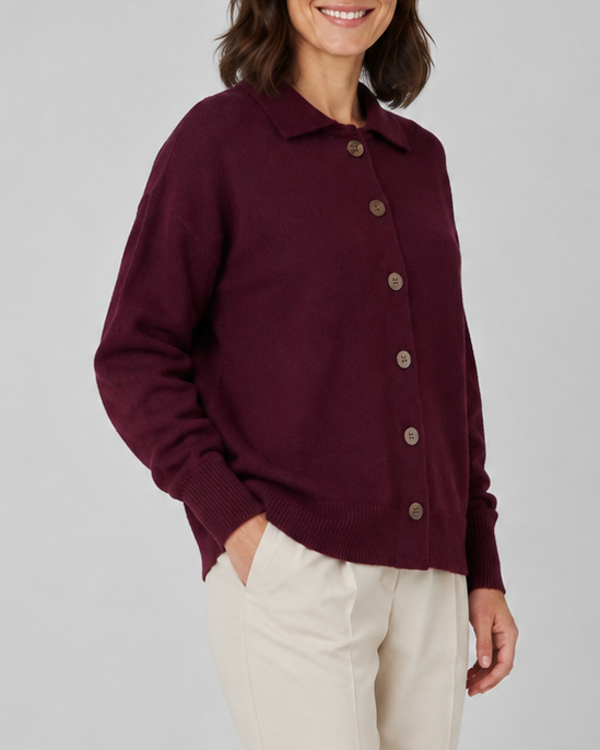 Women's Knit Cardigan with Collar and Button Front