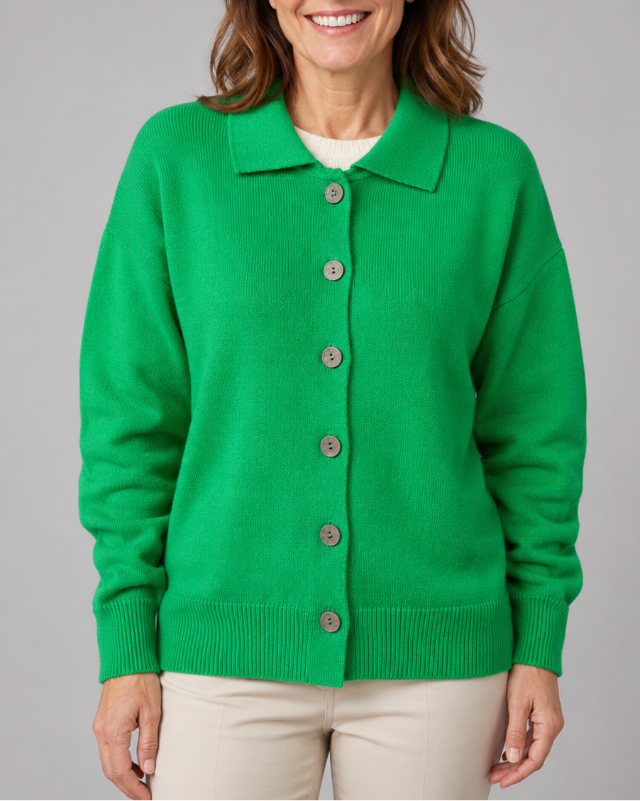 Women's Knit Cardigan with Collar and Button Front