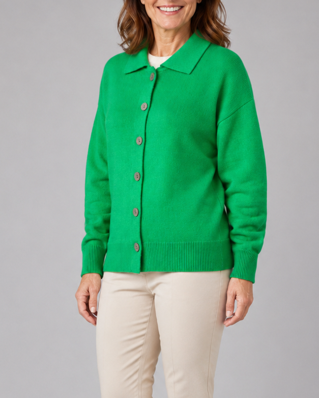 Women's Knit Cardigan with Collar and Button Front