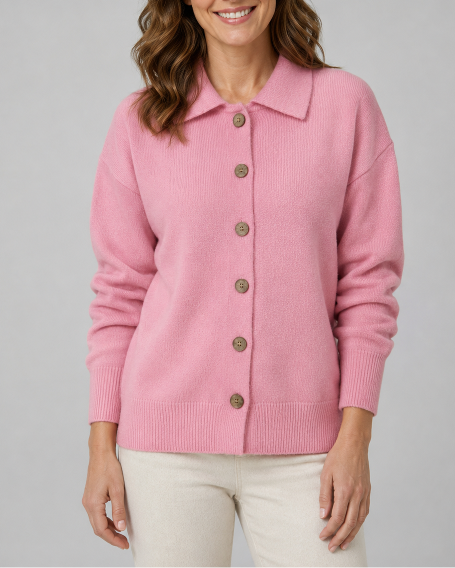 Women's Knit Cardigan with Collar and Button Front