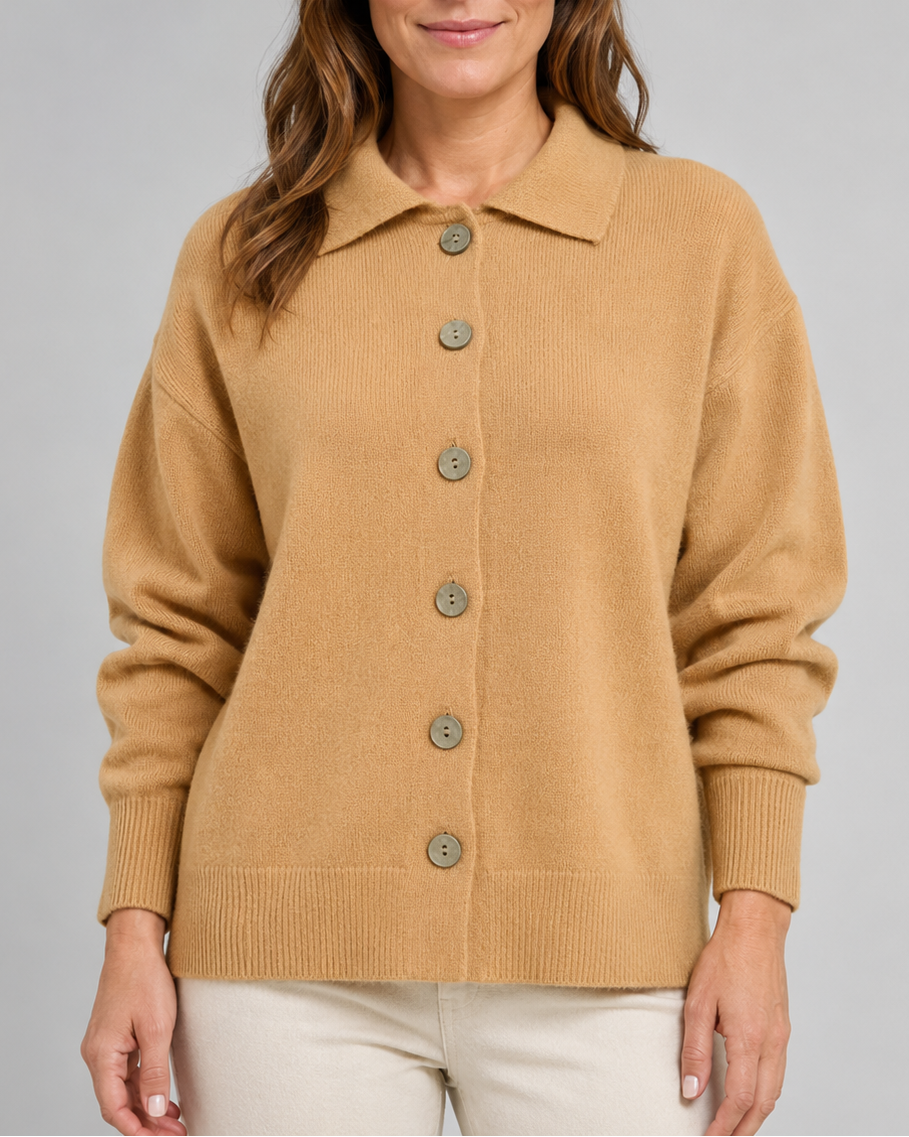Women's Knit Cardigan with Collar and Button Front