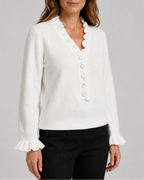 Women's Frill V Neck Pearl Button Knit Jumper
