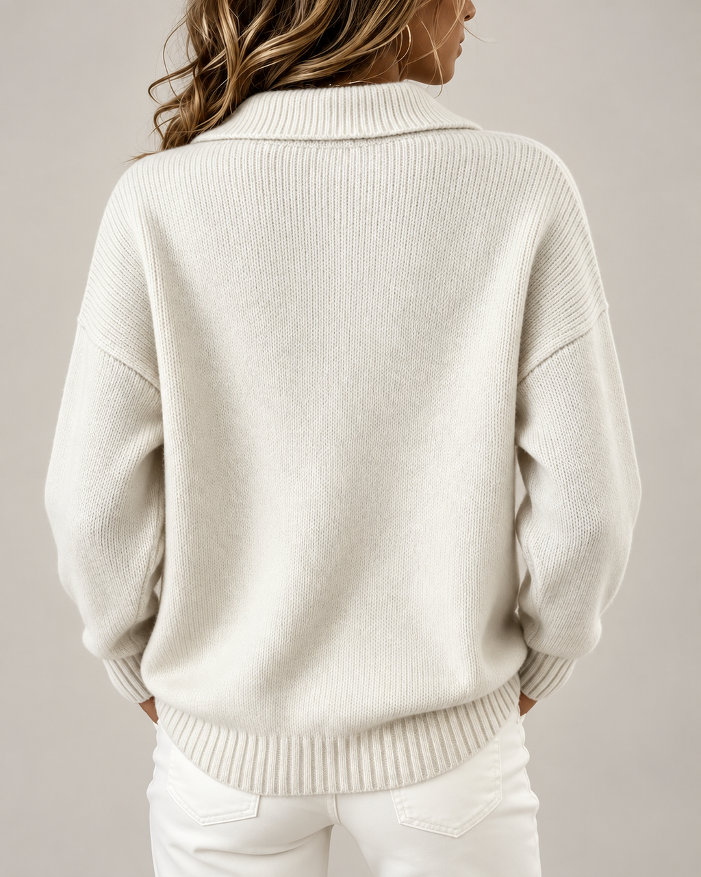 Women's Knitted Polo Jumper with Button Placket and Dropped Shoulders