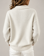 Women's Knitted Polo Jumper with Button Placket and Dropped Shoulders