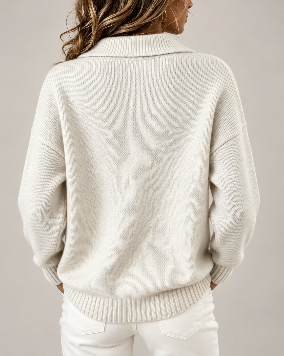 Women's Knitted Polo Jumper with Button Placket and Dropped Shoulders