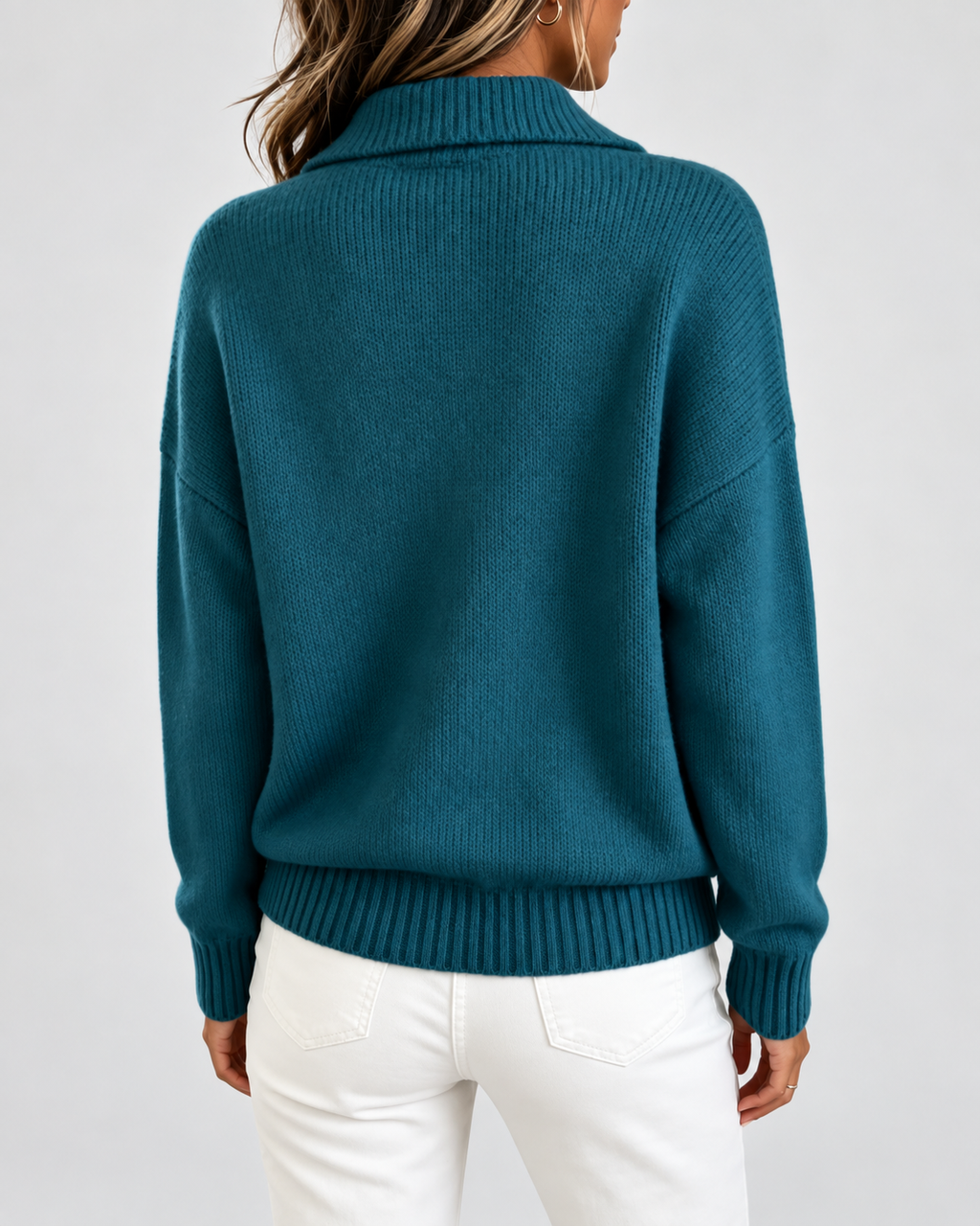 Women's Knitted Polo Jumper with Button Placket and Dropped Shoulders