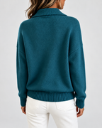 Women's Knitted Polo Jumper with Button Placket and Dropped Shoulders