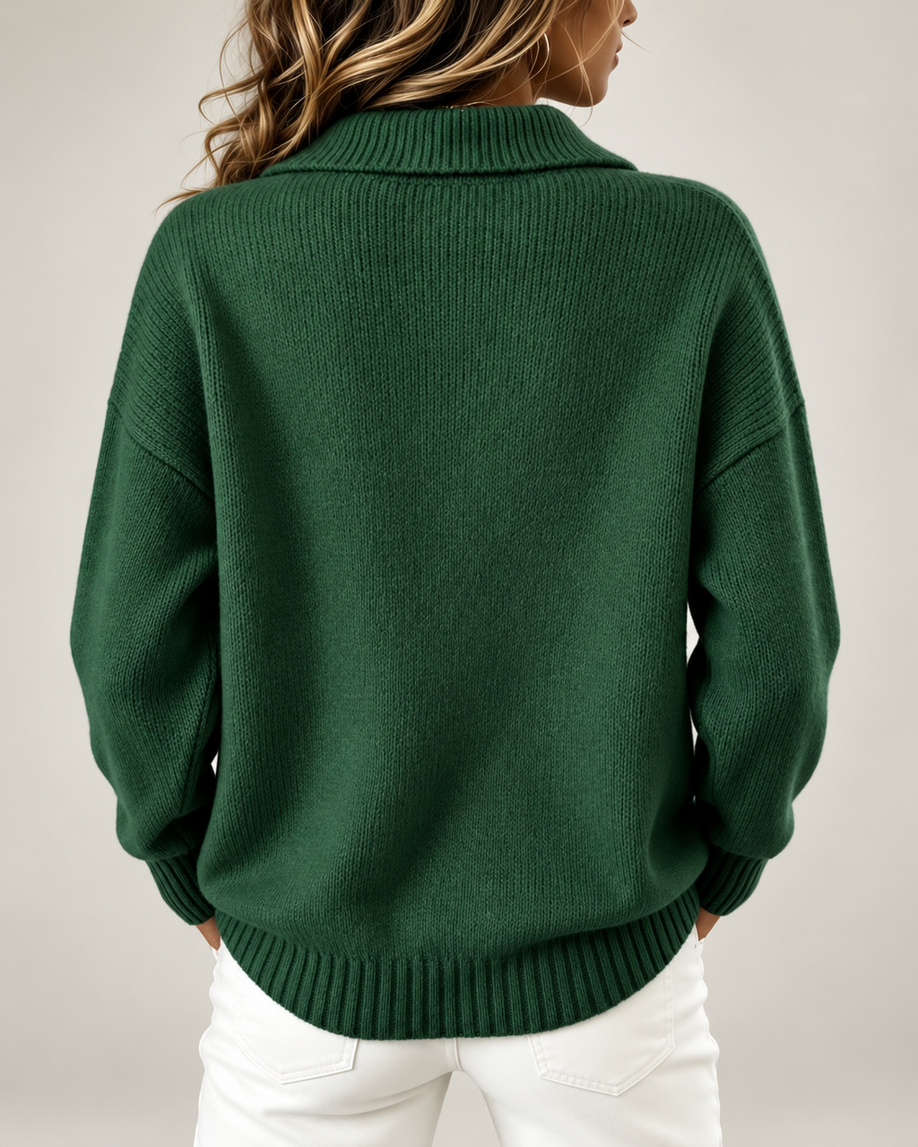 Women's Knitted Polo Jumper with Button Placket and Dropped Shoulders