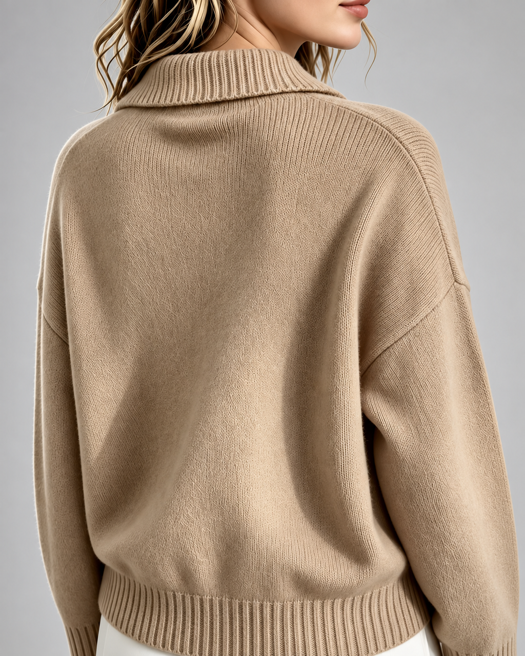 Women's Knitted Polo Jumper with Button Placket and Dropped Shoulders