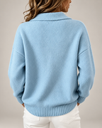 Women's Knitted Polo Jumper with Button Placket and Dropped Shoulders