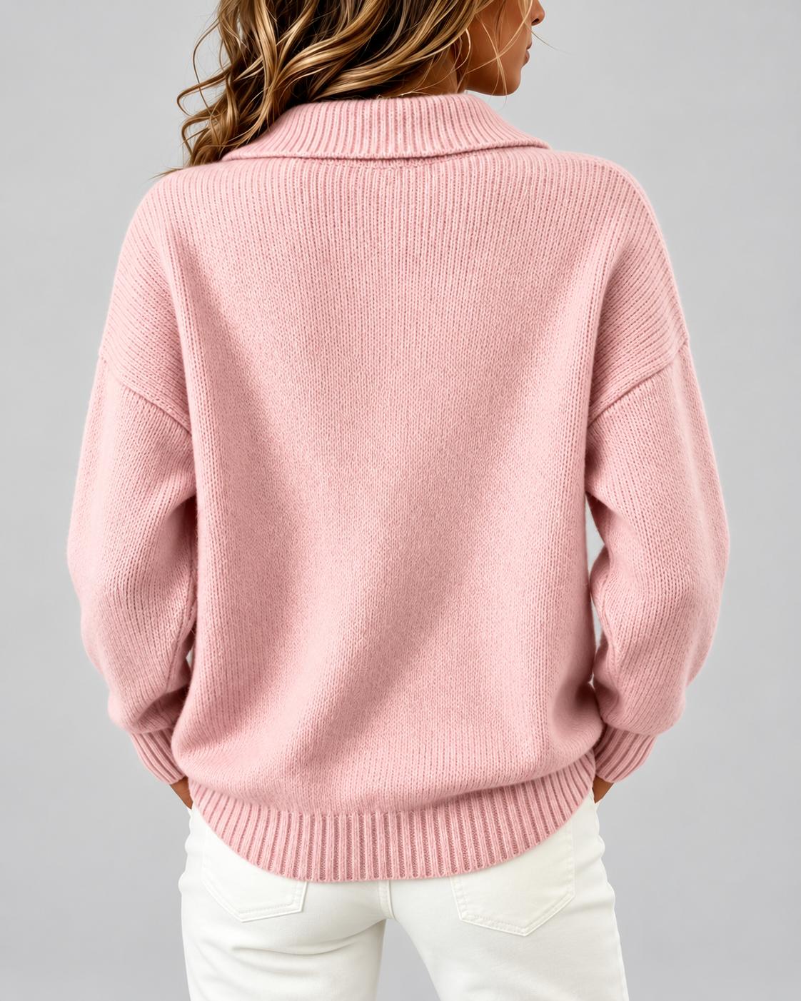 Women's Knitted Polo Jumper with Button Placket and Dropped Shoulders