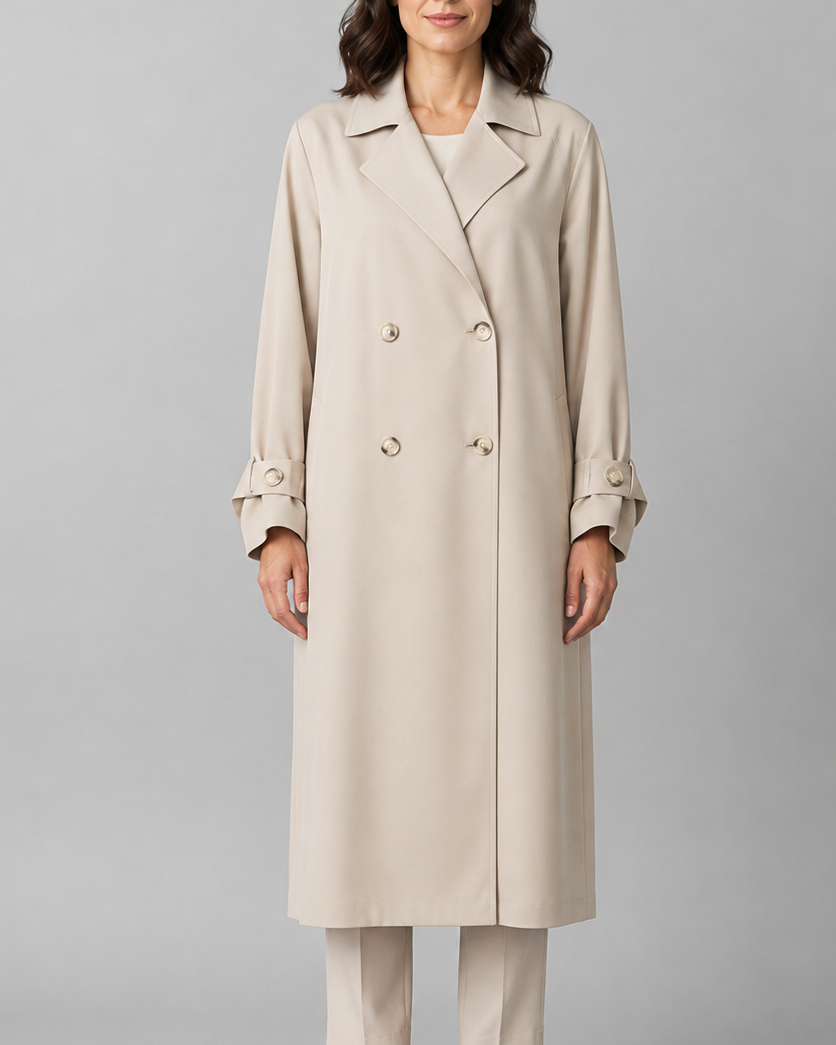 Women's Long Double Breasted Trench Coat with Lapel Collar