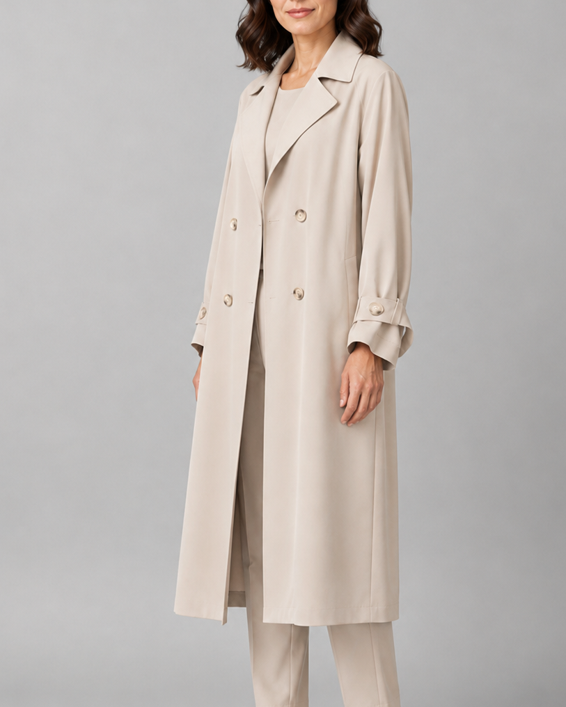 Women's Long Double Breasted Trench Coat with Lapel Collar
